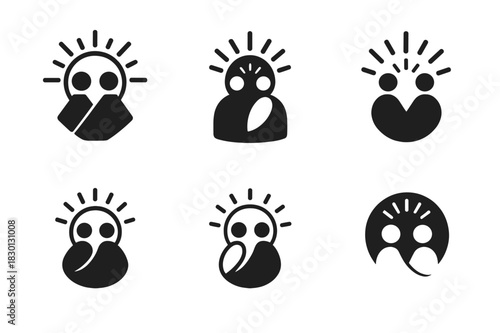 Emotional Connection Logos. Inspiration through moments of deep emotional connection. Icon set. Set Logo of emotional inspiration: radiating connection circle.