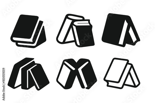 Novel Logo Variations. Pile of novels. Icon set. Set Logo of pile of novels: Books leaning against each other. harmonious logo variations of the same