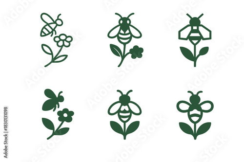 Pollinator Protection Icons. Protecting pollinators. Icon set. Set Logo of protecting pollinators: Native wildflower. harmonious logo variations of the same