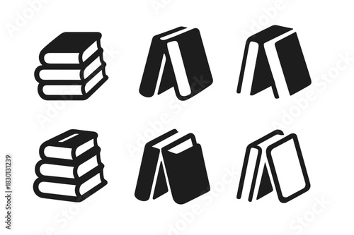 Novel Logo Variations. Pile of novels. Icon set. Set Logo of pile of novels: Books leaning against each other. harmonious logo variations of the same
