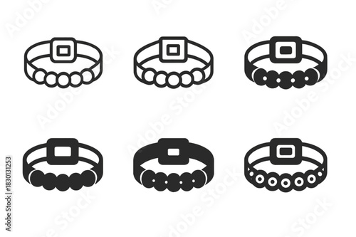 Diverse Wristband Logos. Wristbands. Icon set. Set Logo of wristbands: decorative beaded band. harmonious logo variations of the same emblematic concept, each