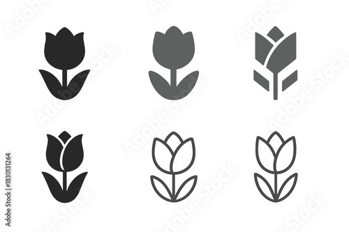 Tulip Icon Set. Tulip. Icon set. Set Logo of tulip: tulip bud. harmonious logo variations of the same emblematic concept, each with different