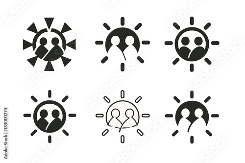 Emotional Connection Logos. Inspiration through moments of deep emotional connection. Icon set. Set Logo of emotional inspiration: radiating connection circle.