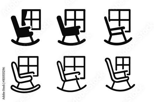 Rocking Chair Icons. Rocking chair by the window. Icon set. Set Logo of rocking chair: stylized rocking chair icon. harmonious logo variations of the same