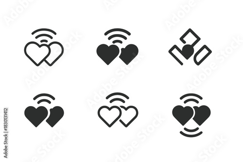 Connected Hearts Icons. Long-Distance Relationships and Communication. Icon set. Set Logo of Long-Distance Relationships and Communication: two