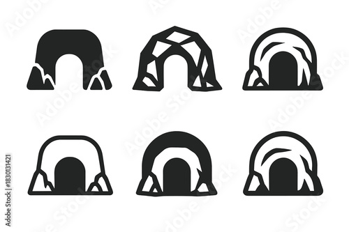 Lair Logo Variations. Lair. Icon set. Set Logo of lair: underground chamber. harmonious logo variations of the same emblematic concept, each with different