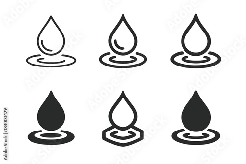 Melancholy Logo Variations. Melancholy. Icon set. Set Logo of Melancholy: teardrop merging into water. harmonious logo variations of the same emblematic