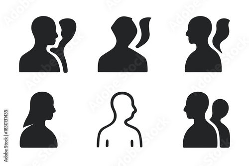 Soul Departure Icons. Soul leaving the body. Icon set. Set Logo of soul leaving the body: Two overlapping silhouettes (body and spirit). harmonious logo