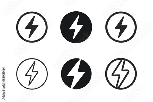 Electricity Logo Variations. Electricity. Icon set. Set Logo of electricity: electric current flow. harmonious logo variations of the same emblematic concept,
