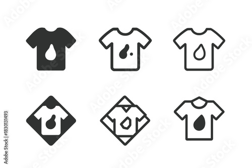Stained Shirt Logos. Stained shirt. Icon set. Set Logo of stained shirt: laundry mark on fabric. harmonious logo variations of the same emblematic concept,