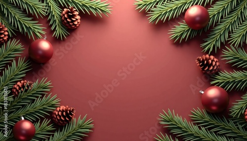Wallpaper Mural Christmas decorations with red ornaments and pine branches on background   Torontodigital.ca