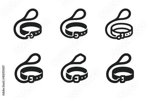 Breeder Logo Variations. Breeder. Icon set. Set Logo of Breeder: Leash and Collar. harmonious logo variations of the same emblematic concept, each with