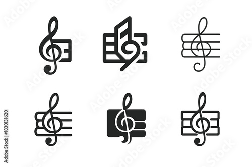 Musical Logo Variations. Composition in music. Icon set. Set Logo of music composition: harmony chords. harmonious logo variations of the same emblematic