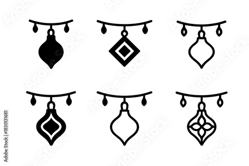 Cultural Holiday Icon Set. Decorating for a cultural holiday. Icon set. Set Logo of cultural holiday decor: hanging ornaments. harmonious logo variations of