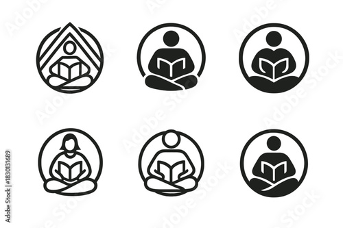 Storytelling Night Logos. Cultural storytelling nights. Icon set. Set Logo of storytelling nights: storytelling circle. harmonious logo variations of the same