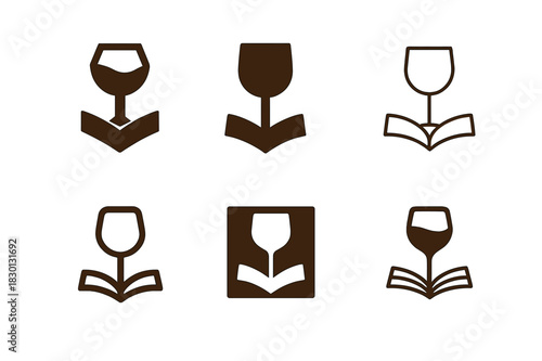 Passover Haggadah Icons. Passover Haggadah. Icon set. Set Logo of Passover Haggadah: Cup of Wine. harmonious logo variations of the same emblematic concept,