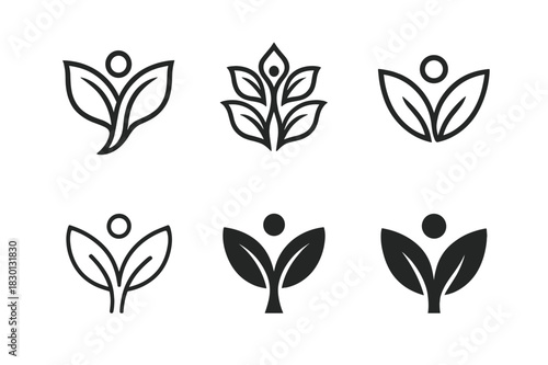 Human-Nature Harmony Logos. Person in nature. Icon set. Set Logo of person in nature: human-nature harmony symbol. harmonious logo variations of the same