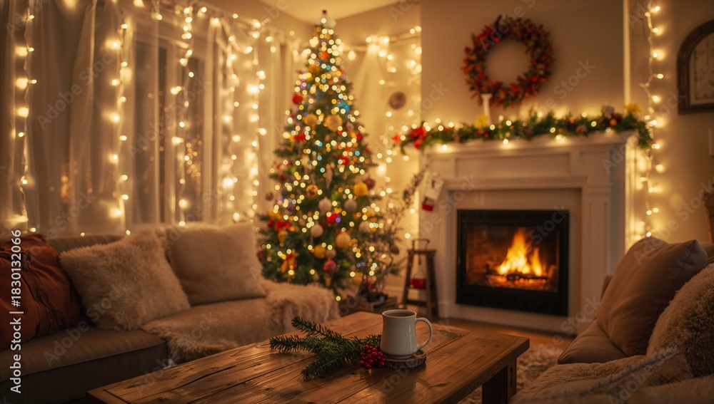 Fototapeta premium living room with christmas tree