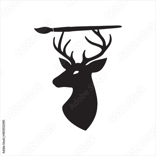 Creative deer head silhouette holding a paintbrush artwork symbol for art and design projects with elegant style and contemporary appeal