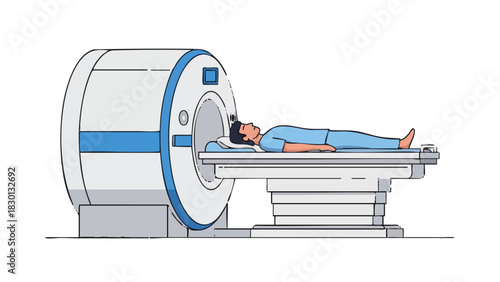 Patient lying on MRI machine for medical imaging in healthcare setting  