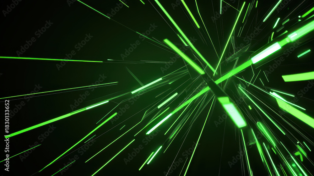 Naklejka premium Green light streaks abstract digital background with dynamic glowing lines and futuristic energy beams
