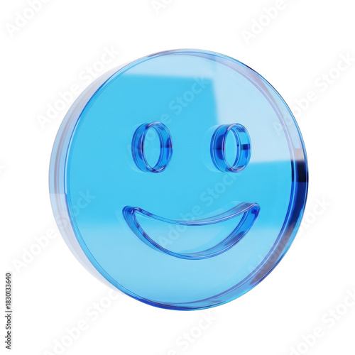 Blue Glass 3D Emoji Smile Icon