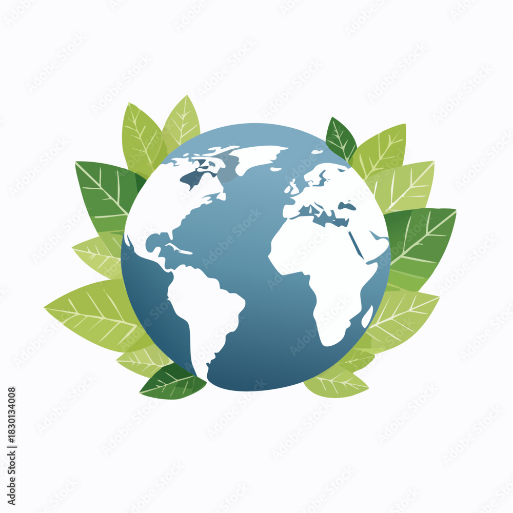Obraz premium Earth Globe Surrounded by Green Leaves Illustration.