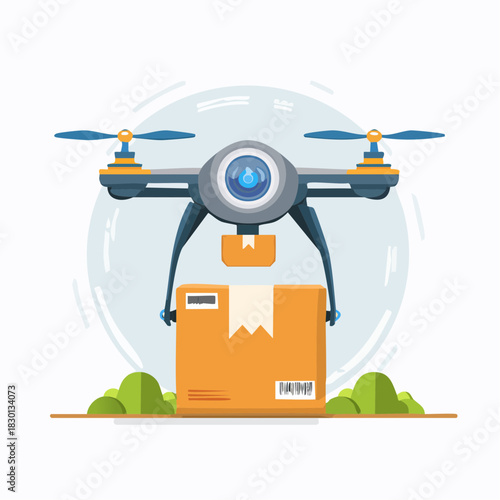 Drone Delivering Package with Modern Technology Illustration.