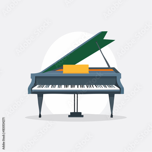 Elegant Grand Piano with Open Lid and Music Stand Illustration.