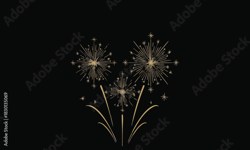 Elegant golden fireworks display illuminating the night, perfect for festive events and special celebrations