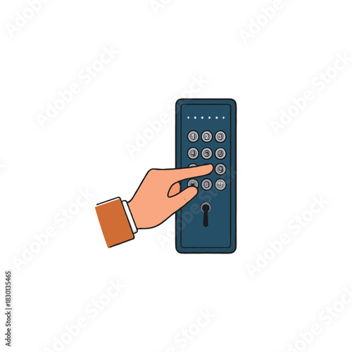 A hand pressing a button on a modern digital security keypad system with advanced technological