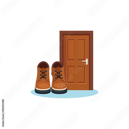 Boots by the door, footwear awaiting adventure and welcoming entryway promising new beginnings