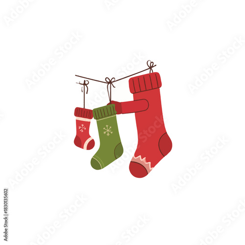christmas stockings hanging, red green, holiday decor clip art preview