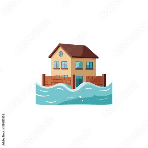 House amidst rising waters symbolizes crisis and challenges ahead, with a dwelling partially