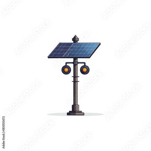 Illustration of solar powered street lamp showing sustainable energy solution for modern urban