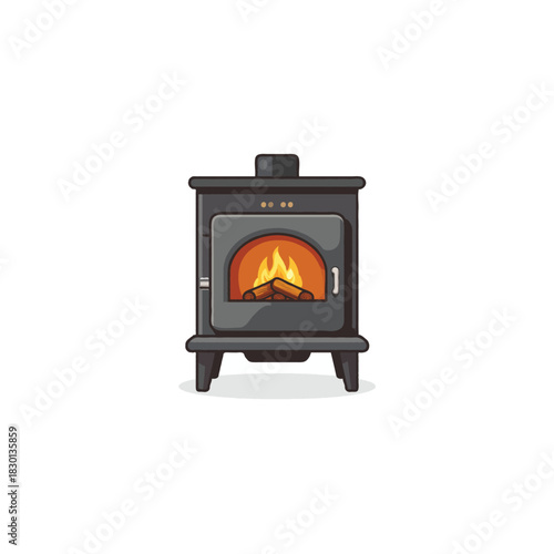 Vintage cast iron stove exudes warmth with burning firewood logs creating cozy ambiance at home