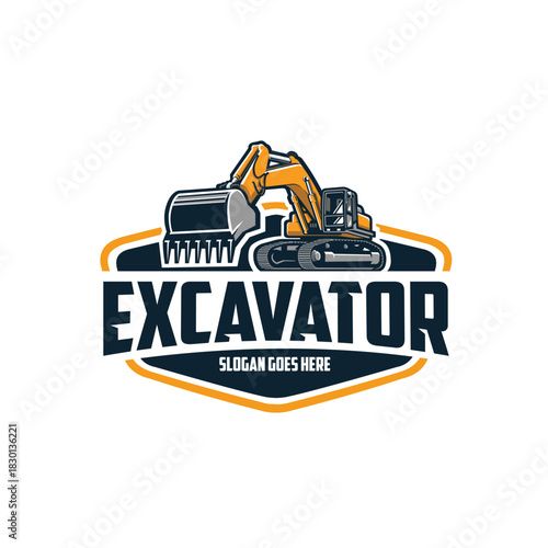 Excavator Company Emblem Ready Made Logo Template Set Vector Isolated