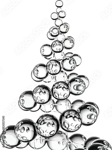 Abstract christmas tree shape made of water bubble macro isolated on