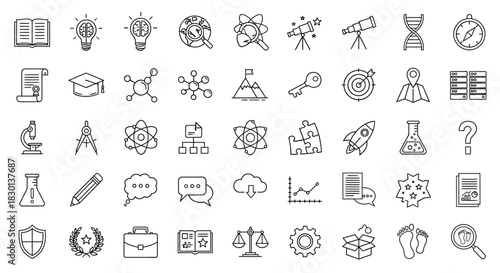 Collection of HandDrawn Science and Education Icons for Innovation and Discovery. Vector Illustrations. EPS Editable
