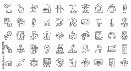 Collection of Icons Representing Renewable Energy and Technology Concepts 1. Vector Illustrations. EPS Editable