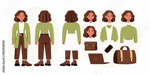 Business woman character outfit creator with clothes and accessories