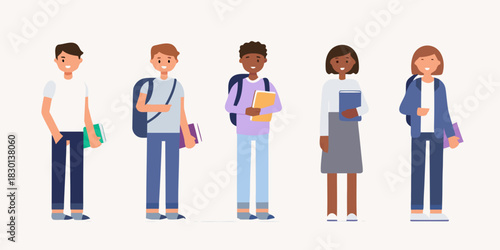 Diverse group of students standing together with books and backpacks