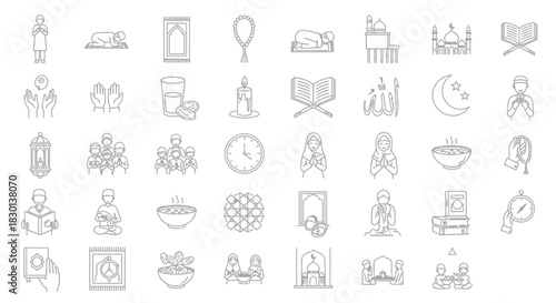 Collection of Islamic Icons and Symbols for Religious and Cultural Use. Vector Illustrations. EPS Editable
