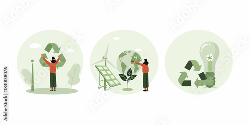 Sustainable living and green energy concepts with recycling wind solar and earth