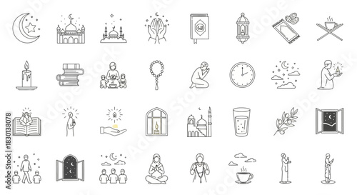 Collection of Islamic Icons and Symbols for Religious and Cultural Representation. Vector Illustrations. EPS Editable