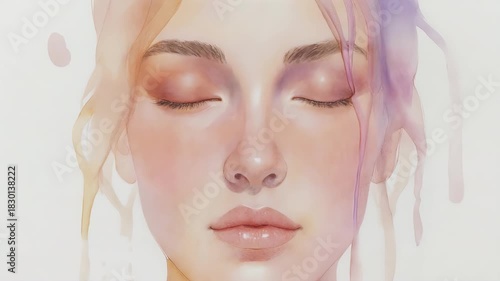 Artistic illustration of a serene face with closed eyes and fluid, ethereal strokes