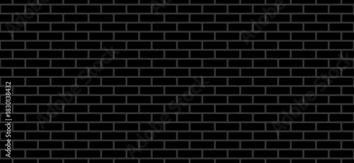 Black brick wall Background. Panorama format. Texture seamless pattern. Vector illustration