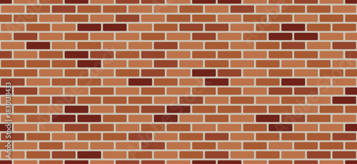 Red brick wall Background. Panorama format. Texture seamless pattern. Vector illustration