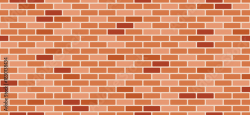 Red brick wall Background. Panorama format. Texture seamless pattern. Vector illustration