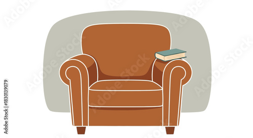 Brown armchair with a book on its armrest.